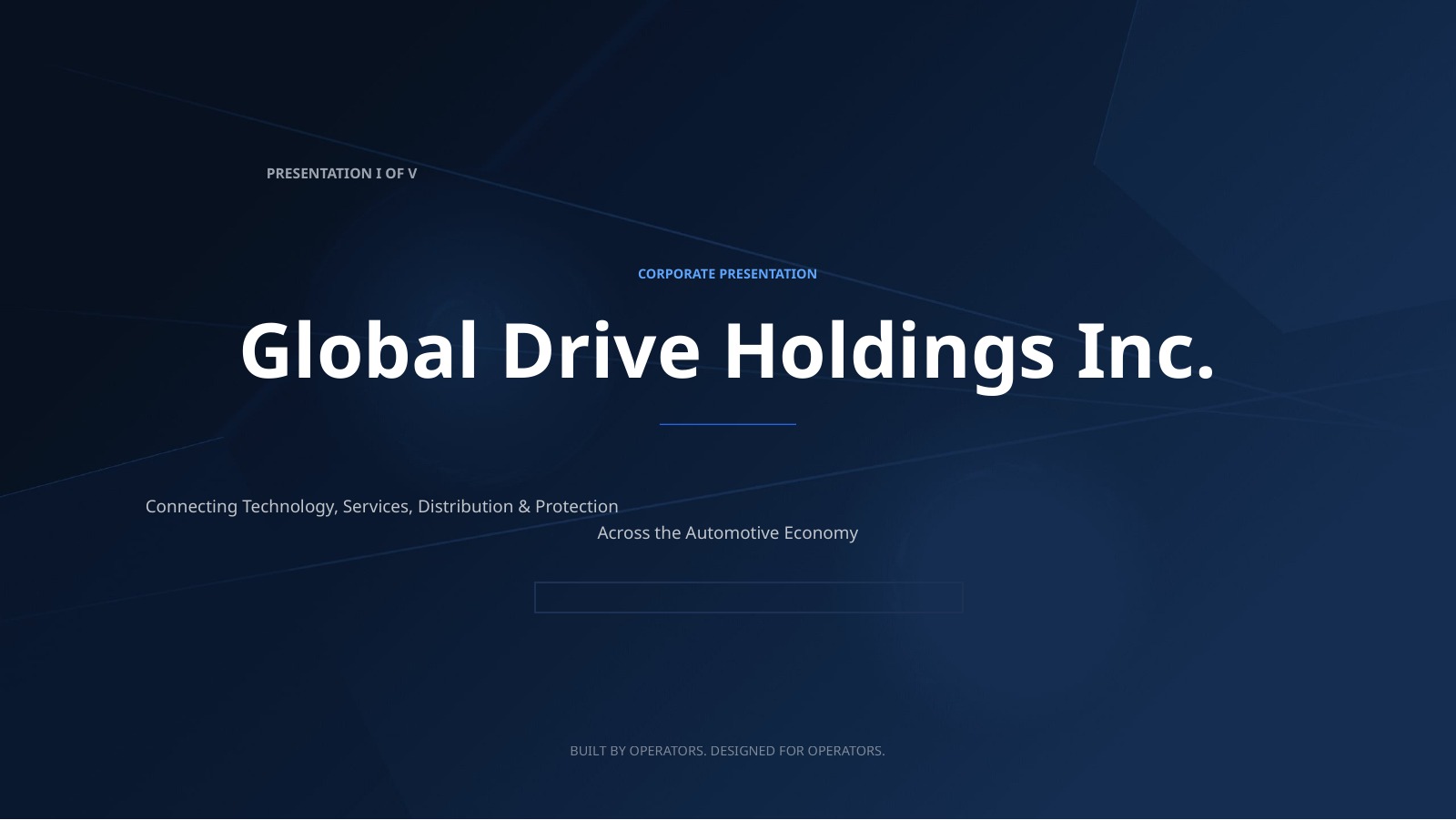 Cover of the Global Drive Holdings Corporate Presentation
